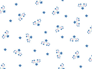 Flower pattern, the ornament of pink and blue flowers on a white background . Fla lay, top view. The pattern of flowers. Flowers texture pattern