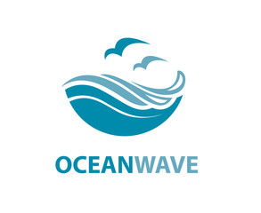 ocean logo with waves and seagulls
