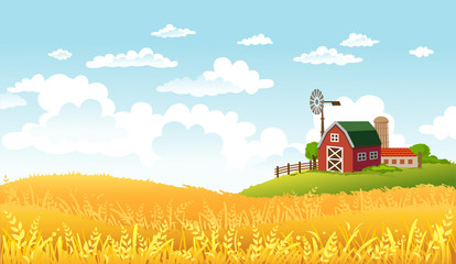 Vector illustration of beautiful landscape with farm.