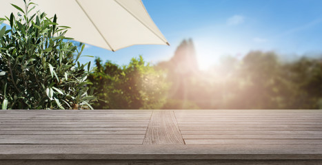 Summer background with wooden table