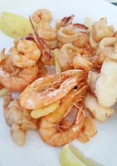 Fried mixed fish with squid and shrimp
