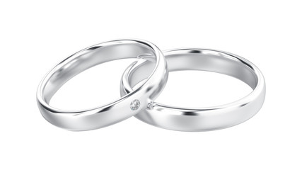 3D illustration classic silver rings with diamond on a white background