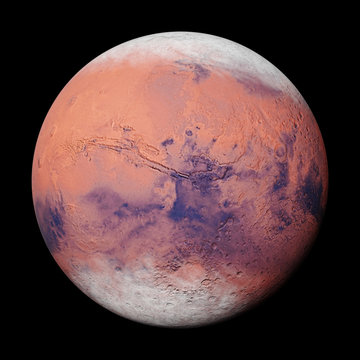 planet Mars during the Martian winter, isolated on black background