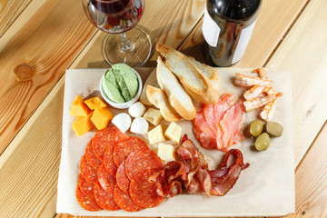 snacks. meat and cheese plate in the restaurant. traditional Italian appetizer - antipasti