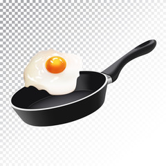 Vector realistic illustration of a frying pan with scrambled eggs.