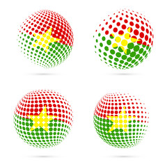 Burkina Faso halftone flag set patriotic vector design. 3D halftone sphere in Burkina Faso national flag colors isolated on white background.
