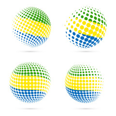 Gabon halftone flag set patriotic vector design. 3D halftone sphere in Gabon national flag colors isolated on white background.