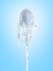 Obraz na płótnie Canvas Jet of water upward stream isolated on blue gradeint background 3d