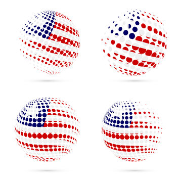 Liberia halftone flag set patriotic vector design. 3D halftone sphere in Liberia national flag colors isolated on white background.