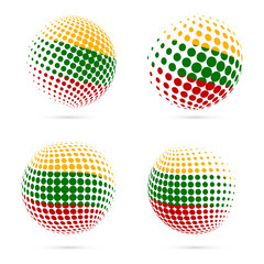 Lithuania halftone flag set patriotic vector design. 3D halftone sphere in Lithuania national flag colors isolated on white background.