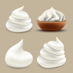 Set of Vector Realistic White Whipped Cream or Foam Isolated High Quality Illustration