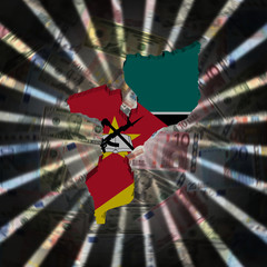 Mozambique map flag on currency burst illustration