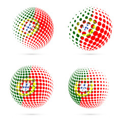 Portugal halftone flag set patriotic vector design. 3D halftone sphere in Portugal national flag colors isolated on white background.