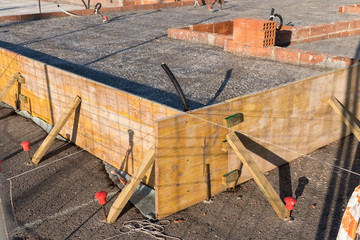 slab formwork construction concrete floor, with wood and irons