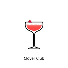 Clover Club cocktail icon in flat style