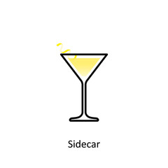 Sidecar cocktail icon in flat style