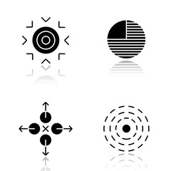 Abstract symbols drop shadow black icons set