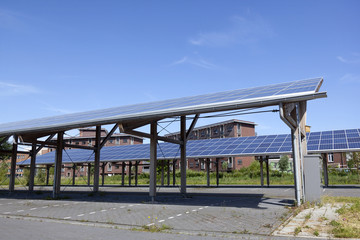 solar panels on roof of car parking at water campus leeuwarden in the  netherlands