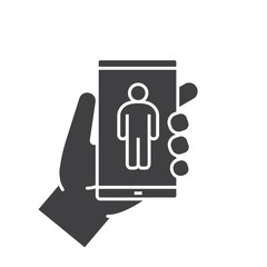 Hand holding smartphone glyph icon