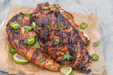 Bacon wrapped grilled chicken breast