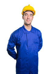 Confident workman on white background