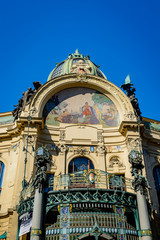 Fototapeta na wymiar The colourful City hall balcony in Prague, Czech Republic