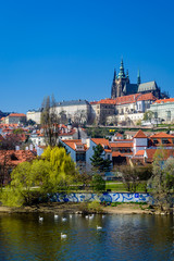 Vertical photo view of Prague castle and Vltava river