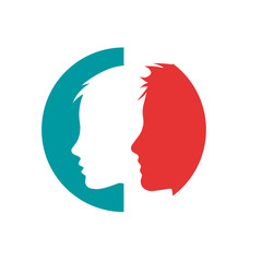 Vector portrait of two young men, side view