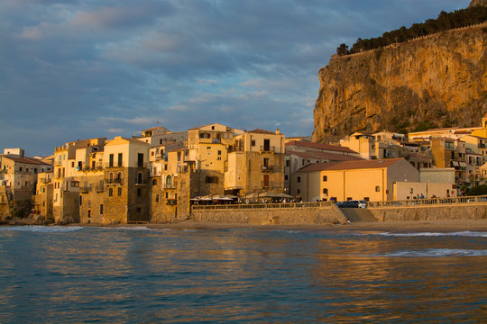 Touristic and vacation pearl of Sicily, small town of Cefalu, Sicily, south Italy, sea view