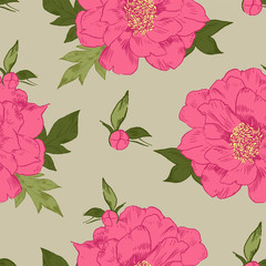 Hand-drawing peonies. Vector graphic flowers. Decorative background for cards, invitations. Template greeting card.