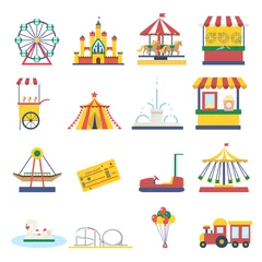 Deurstickers Amusement park flat elements isolated background infographic design concept vector illustration © alestraza