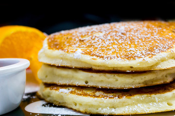 delicious pancake stack with honey
