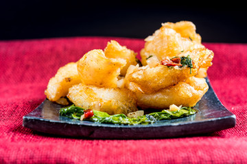 Thai food fried squid on a plate