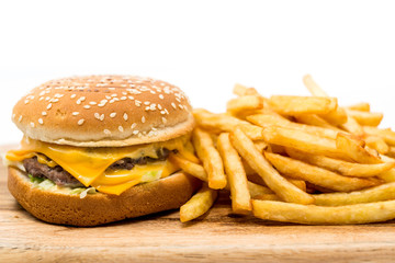 Cheese burger - American cheese burger with Golden French fries