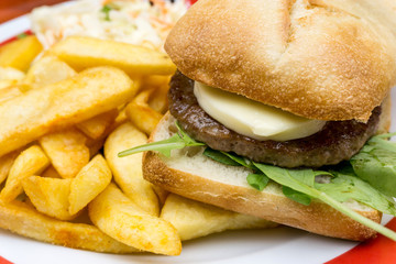 Cheese burger - American cheese burger with Golden French fries