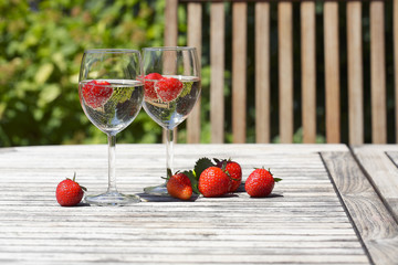 Strawberry and champagne on terrace