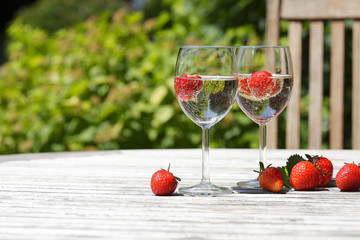 Strawberry and champagne on terrace