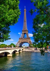 Tuinposter Parijs Eiffeltoren en rivier de Seine in Parijs, Frankrijk. De Eiffeltoren is een van de meest iconische bezienswaardigheden van Parijs. © Ekaterina Belova