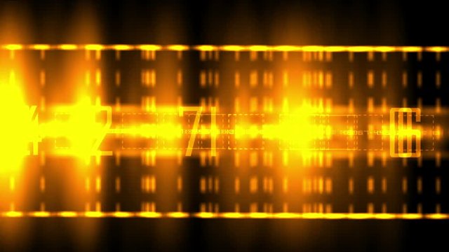 4k Golden business digital matrix light character background,fire cross rays lines number coding computing backdrop.