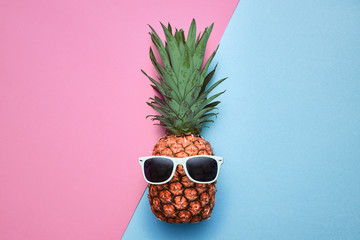 Fashion Hipster Pineapple Fruit. Bright Summer Color, Accessories. Tropical pineapple with...