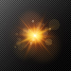 A bright golden flash isolated on a transparent background. Flash, highlight for your project. Footage for photos and video. Vector illustration
