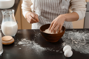 Female hands, preparing dough, flour, kitchen, food