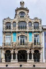 Fototapeta premium Fragments design ancient beautiful buildings in Art Nouveau style. Aveiro, Beira Litoral, Portugal.