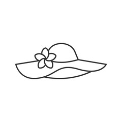 Women's beach hat with flower linear icon