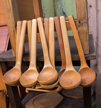 soup spoon or tablespoon made of wood