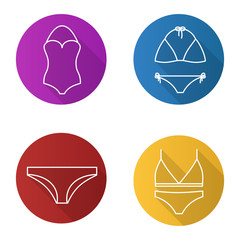Women's underwear flat linear long shadow icons set