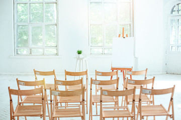 The empty conference hall.