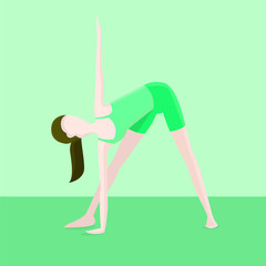 girl performs stretching exercises vector illustration.