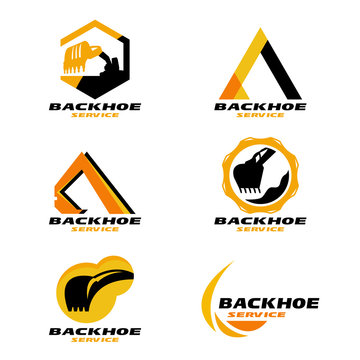 Yellow and Black Backhoe service logo vector set design
