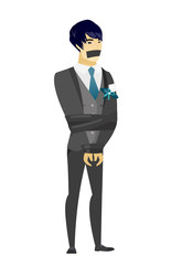 Young caucasian groom tied up with rope.